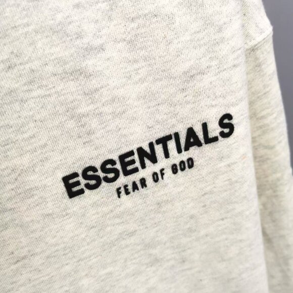 Fear of God Essentials SS22 Light Oatmeal Logo Flocked Hooded Sweatshirt for Men - Picture 5 of 9